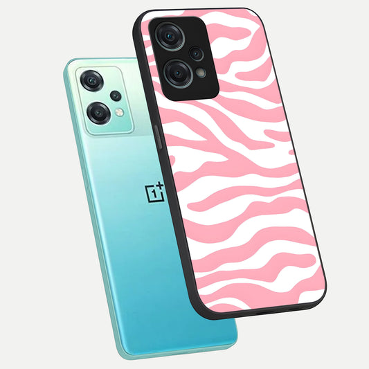 Blush Zebra Flow phone case For Oneplus Nord CE2 Lite showing premium glass back cover with detailed artwork
