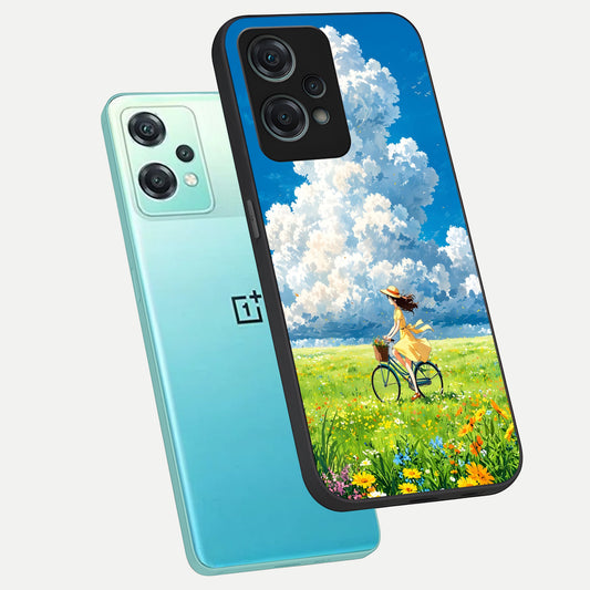 Breezy Meadow Ride phone case For Oneplus Nord CE2 Lite showing premium glass back cover with detailed artwork