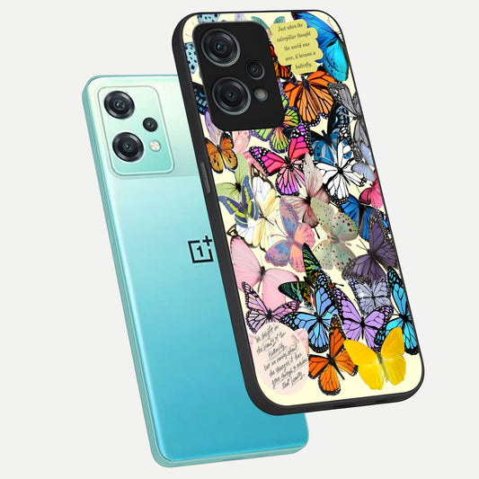 Butterflies Petal Dream phone case For Oneplus Nord CE2 Lite showing premium glass back cover with detailed artwork