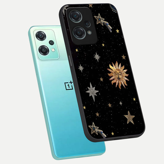 Celestial Moon With Stars phone case For Oneplus Nord CE2 Lite showing premium glass back cover with detailed artwork