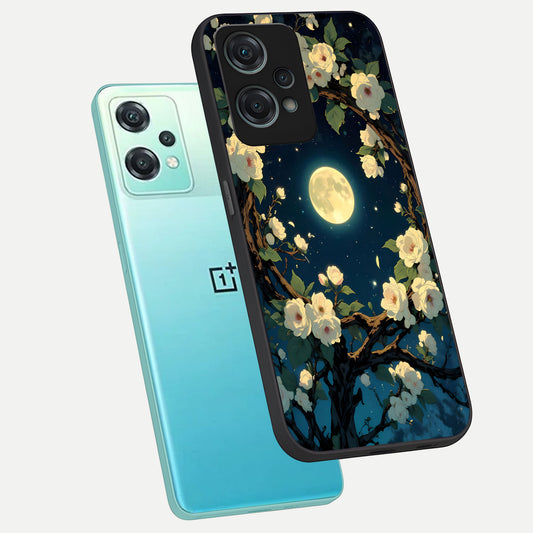 Celestial Moon And Flower phone case For Oneplus Nord CE2 Lite showing premium glass back cover with detailed artwork