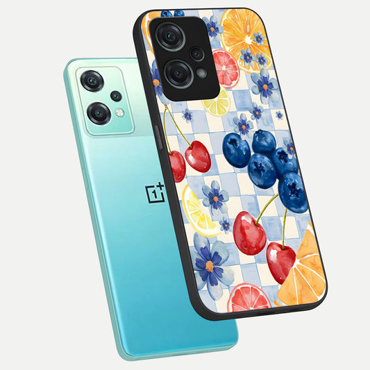 Citrus Bloom Joy phone case For Oneplus Nord CE2 Lite showing premium glass back cover with detailed artwork