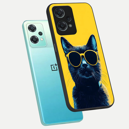 Cool Cat Vibes phone case For Oneplus Nord CE2 Lite showing premium glass back cover with detailed artwork