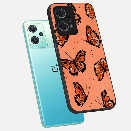 Coral Wing Butterfly phone case For Oneplus Nord CE2 Lite showing premium glass back cover with detailed artwork