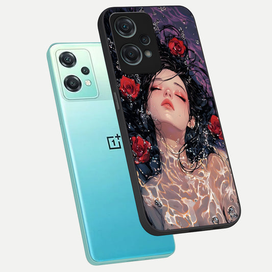 Crimson Rose Serenity phone case For Oneplus Nord CE2 Lite showing premium glass back cover with detailed artwork