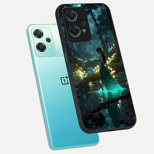 Enchanted Forest Glow phone case For Oneplus Nord CE2 Lite showing premium glass back cover with detailed artwork