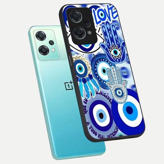 Evil Eyes Dream phone case For Oneplus Nord CE2 Lite showing premium glass back cover with detailed artwork