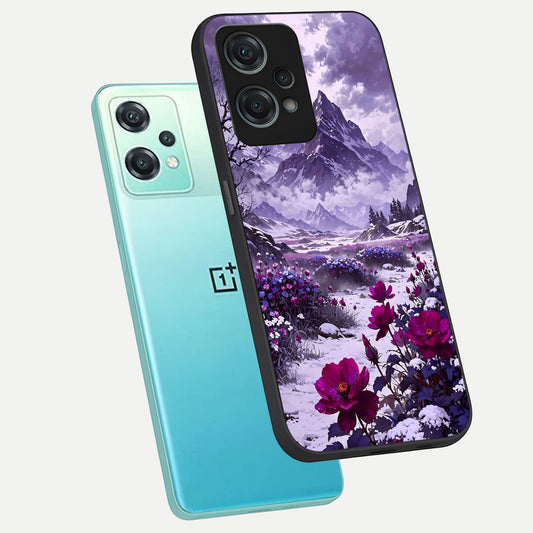 Flower Mountain View phone case For Oneplus Nord CE2 Lite showing premium glass back cover with detailed artwork