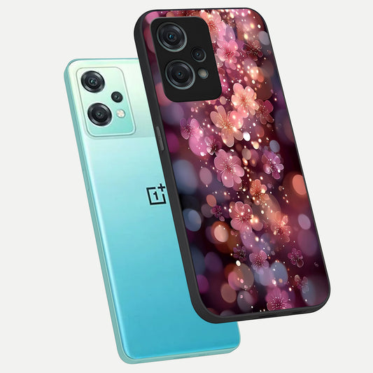 Glowing Petal Bliss phone case For Oneplus Nord CE2 Lite showing premium glass back cover with detailed artwork