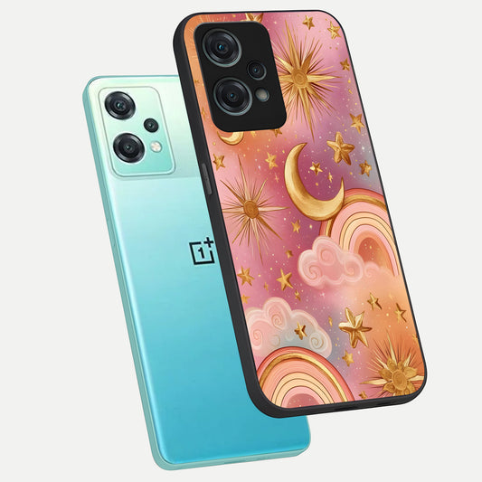 Golden Celestial Dreams phone case For Oneplus Nord CE2 Lite showing premium glass back cover with detailed artwork