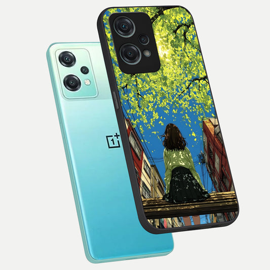 Golden Leaves Glow phone case For Oneplus Nord CE2 Lite showing premium glass back cover with detailed artwork