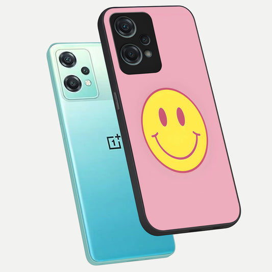 Happy Pink Mood phone case For Oneplus Nord CE2 Lite showing premium glass back cover with detailed artwork