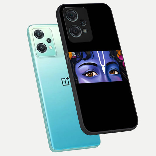 Krishna Eye phone case For Oneplus Nord CE2 Lite showing premium glass back cover with detailed artwork