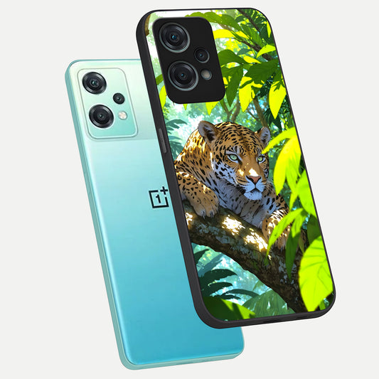 Leopard in Jungle phone case For Oneplus Nord CE2 Lite showing premium glass back cover with detailed artwork