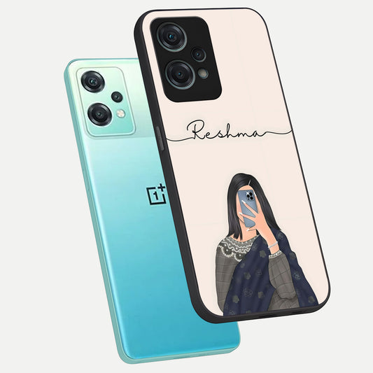 Mirror Mood Muse With Custom Name phone case For Oneplus Nord CE2 Lite showing premium glass back cover with detailed artwork