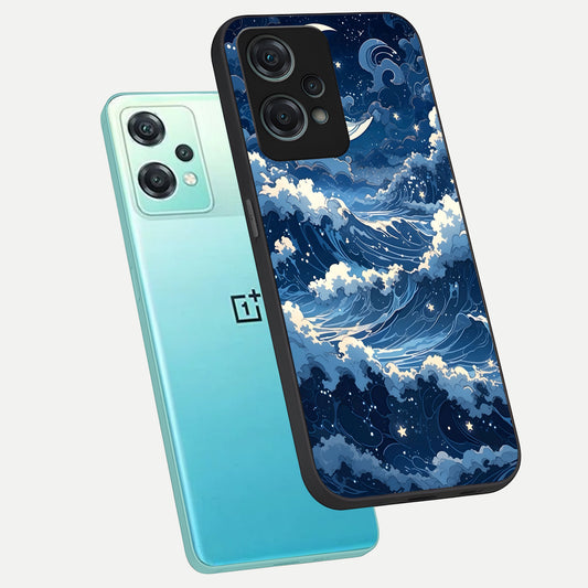 Ocean Moon Waves phone case For Oneplus Nord CE2 Lite showing premium glass back cover with detailed artwork