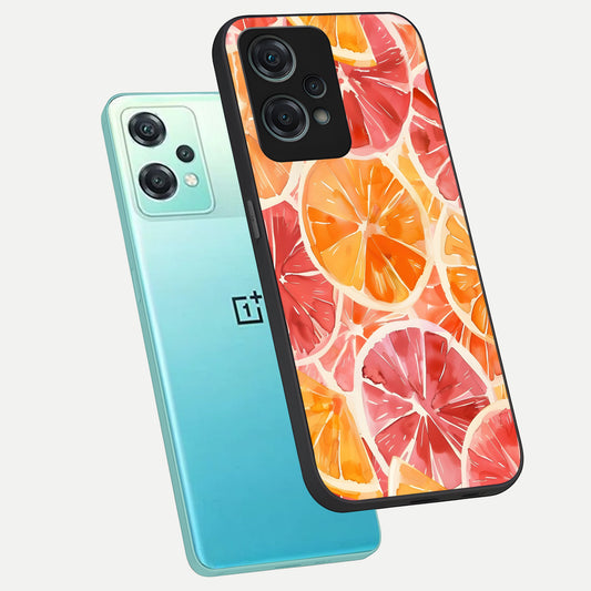 Orange Fruits Pattern phone case For Oneplus Nord CE2 Lite showing premium glass back cover with detailed artwork