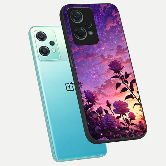 Starlit Rose Twilight phone case For Oneplus Nord CE2 Lite showing premium glass back cover with detailed artwork