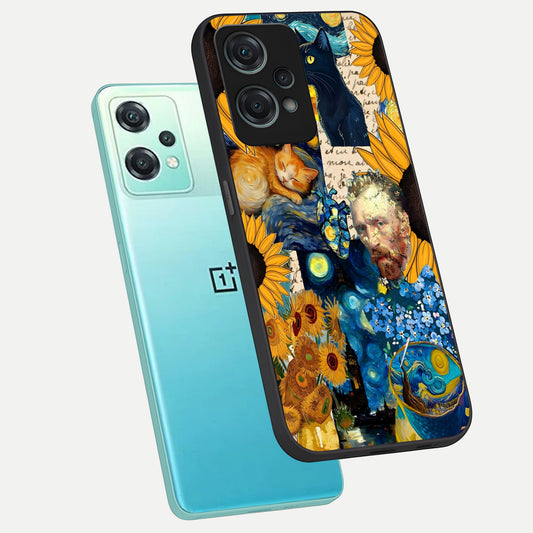 Sunflower Chic Mood Custom Name phone case For Oneplus Nord CE2 Lite showing premium glass back cover with detailed artwork