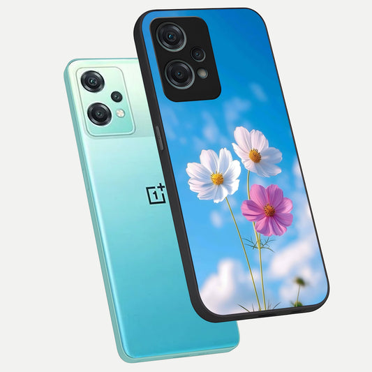 Tripple Flowers With Sky phone case For Oneplus Nord CE2 Lite showing premium glass back cover with detailed artwork