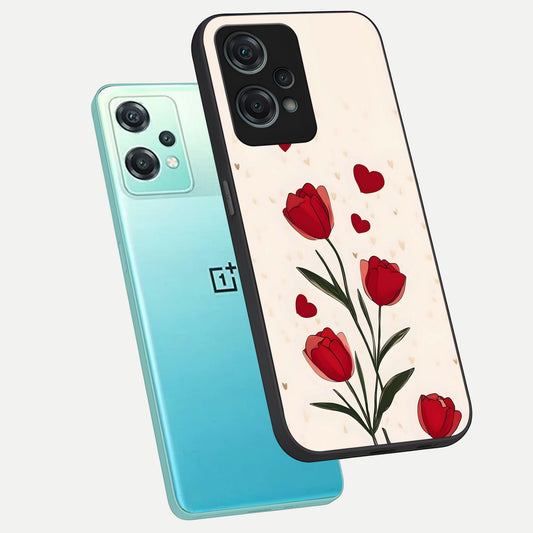 Tulip With Heart phone case For Oneplus Nord CE2 Lite showing premium glass back cover with detailed artwork