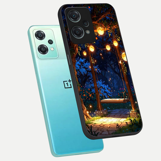 Twilight Garden Swing phone case For Oneplus Nord CE2 Lite showing premium glass back cover with detailed artwork