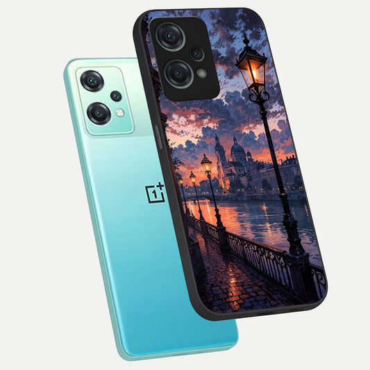 Twilight River Lights phone case For Oneplus Nord CE2 Lite showing premium glass back cover with detailed artwork