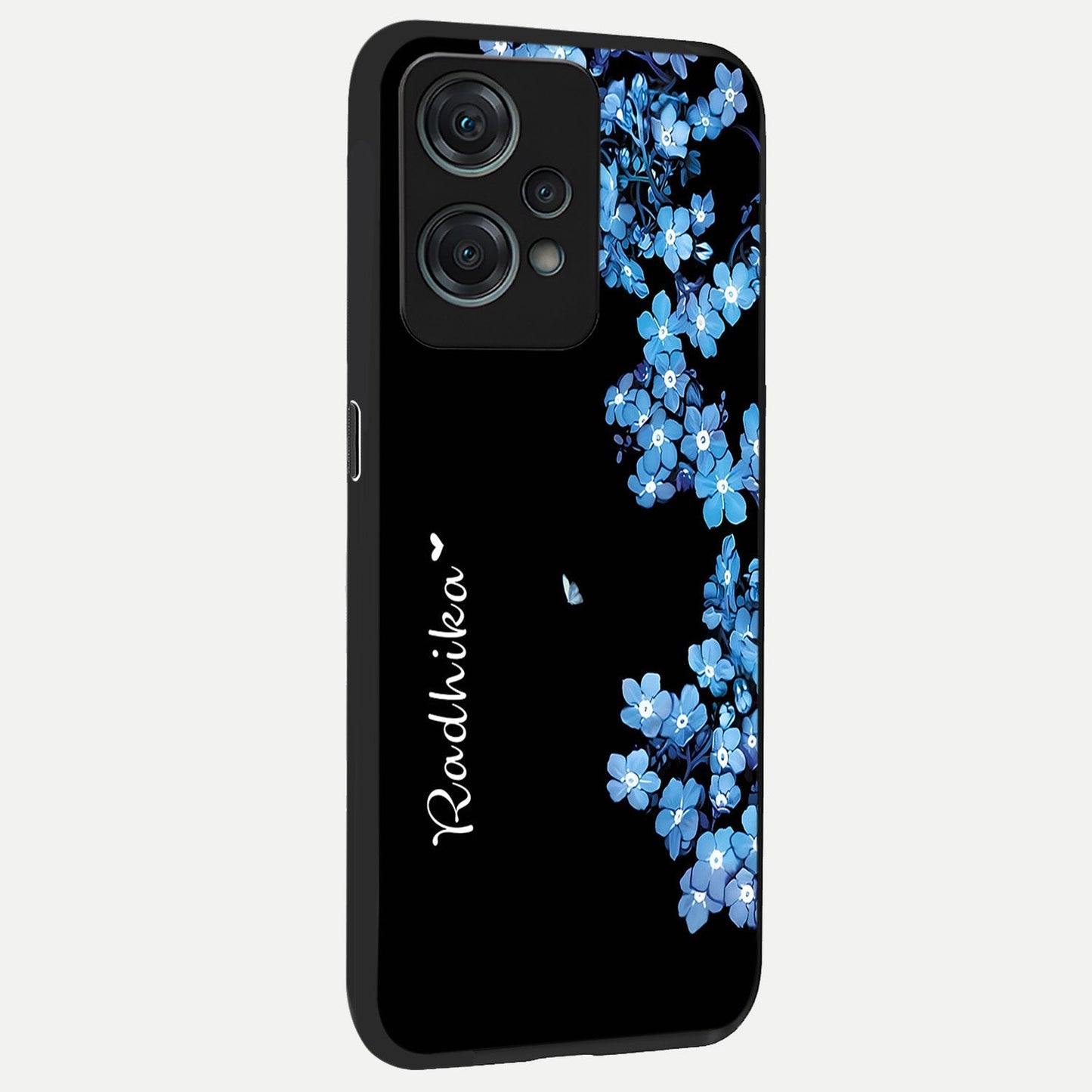 Blue Petal Dream Custom Name back cover For Oneplus Nord CE2 Lite slim fit glass case with vibrant aesthetic design