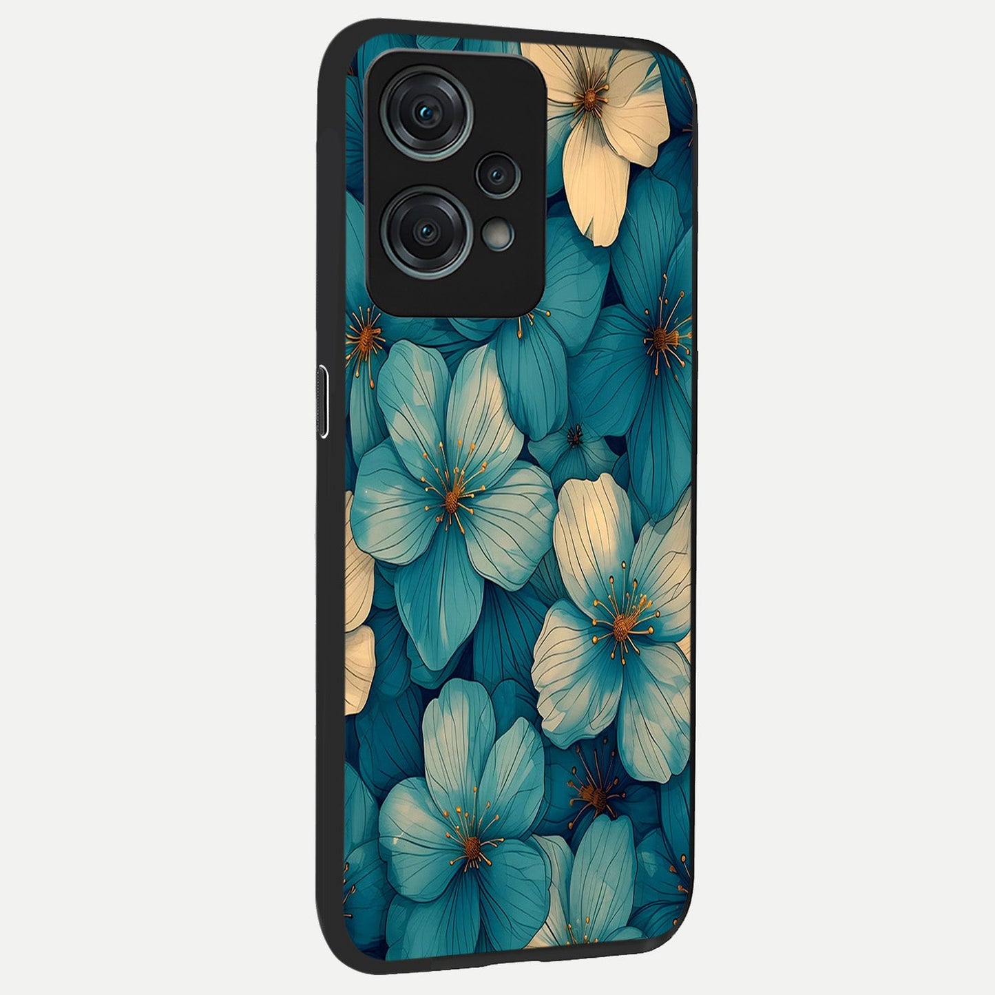 Blue Shade Floral back cover For Oneplus Nord CE2 Lite slim fit glass case with vibrant aesthetic design