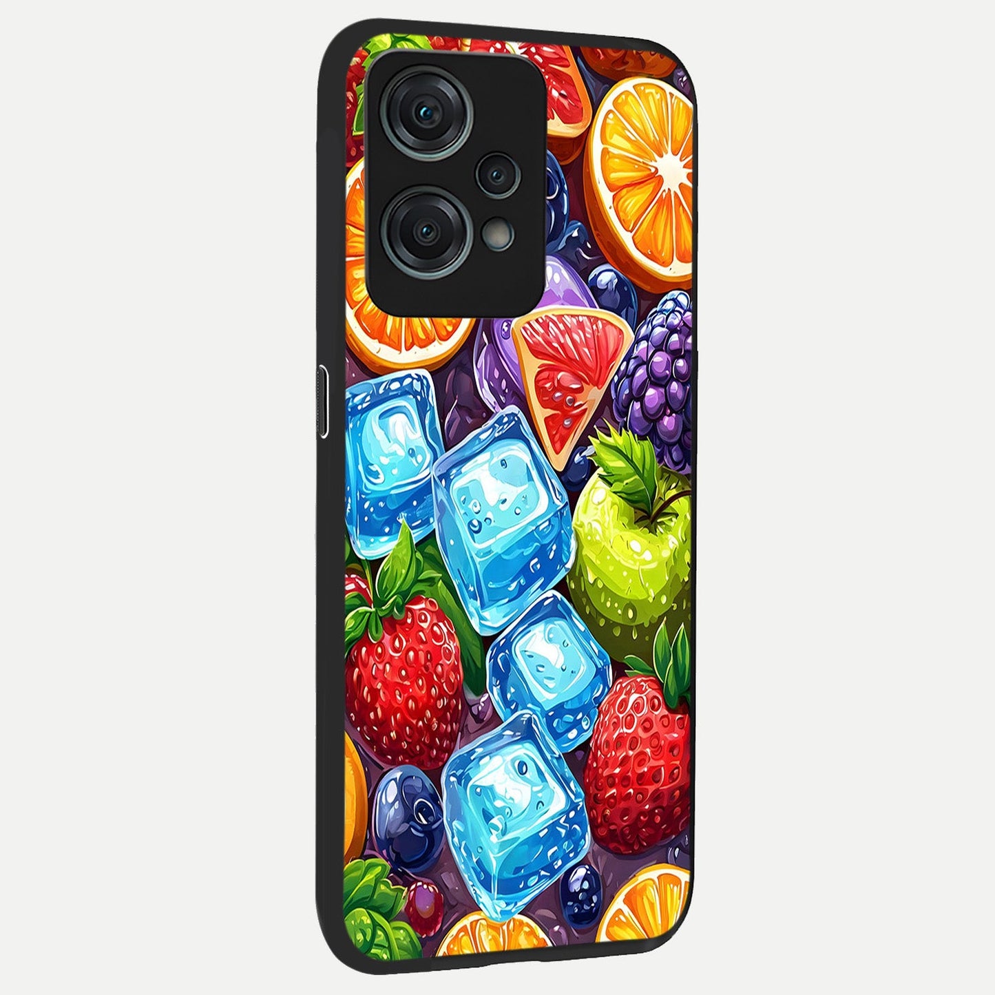Colorful Fruits with Ice back cover For Oneplus Nord CE2 Lite slim fit glass case with vibrant aesthetic design