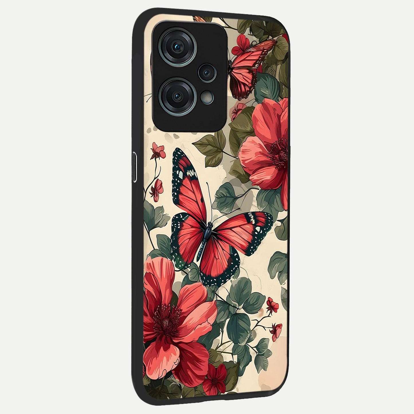 Crimson Butterfly Garden back cover For Oneplus Nord CE2 Lite slim fit glass case with vibrant aesthetic design
