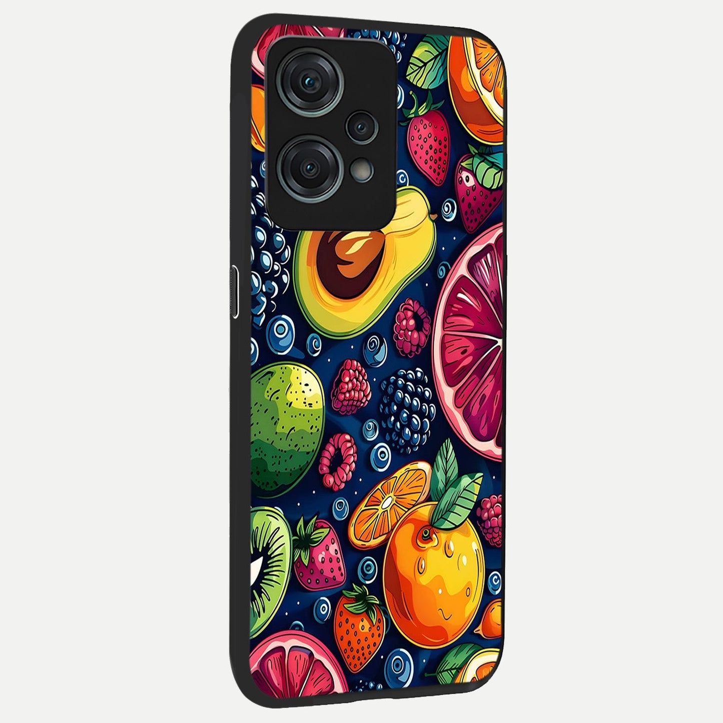 Cute Fruits Art back cover For Oneplus Nord CE2 Lite slim fit glass case with vibrant aesthetic design