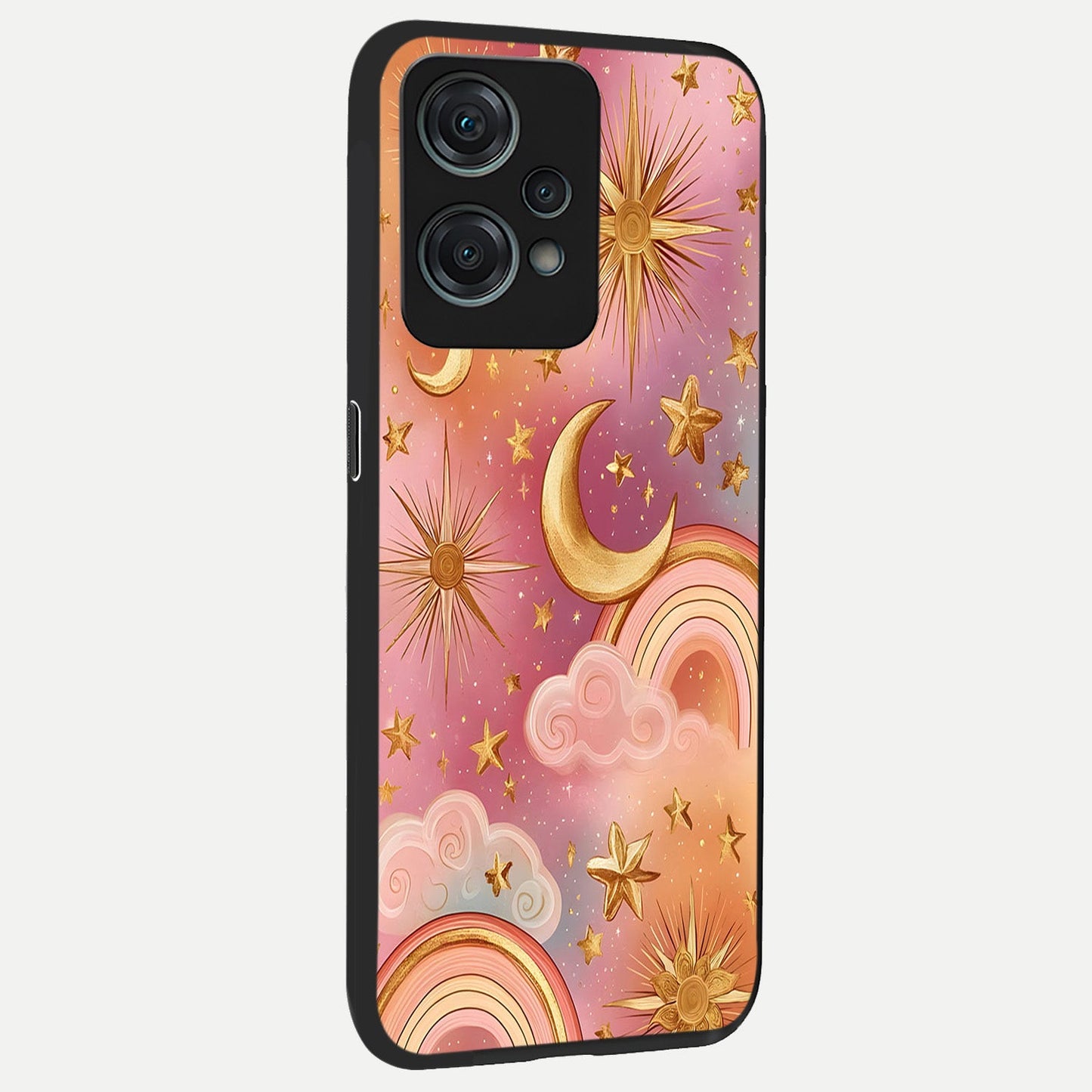 Golden Celestial Dreams back cover For Oneplus Nord CE2 Lite slim fit glass case with vibrant aesthetic design