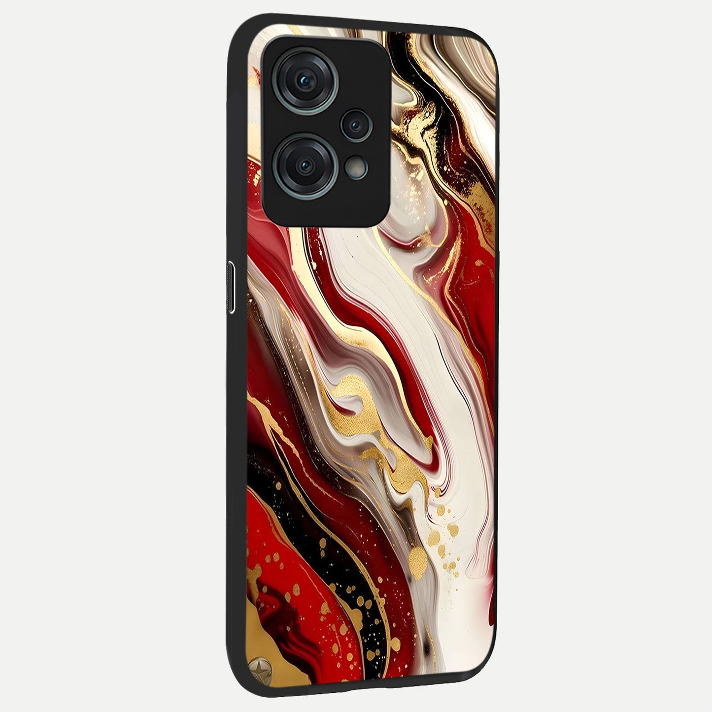 Red And White Marble back cover For Oneplus Nord CE2 Lite slim fit glass case with vibrant aesthetic design