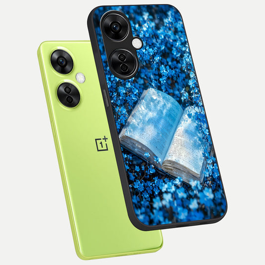 Blue Bloom Tales phone case For Oneplus Nord CE3 Lite showing premium glass back cover with detailed artwork