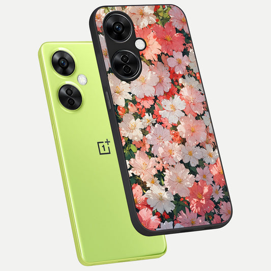 Blush Bloom Field phone case For Oneplus Nord CE3 Lite showing premium glass back cover with detailed artwork