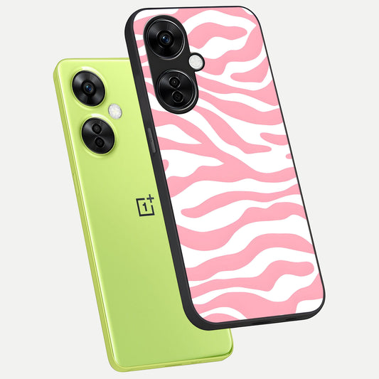Blush Zebra Flow phone case For Oneplus Nord CE3 Lite showing premium glass back cover with detailed artwork