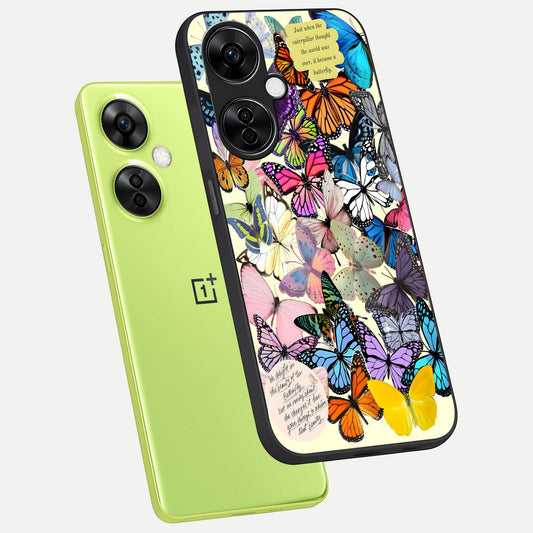 Butterflies Petal Dream phone case For Oneplus Nord CE3 Lite showing premium glass back cover with detailed artwork