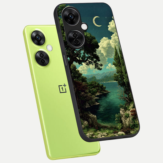 Celestial Lake Peace phone case For Oneplus Nord CE3 Lite showing premium glass back cover with detailed artwork