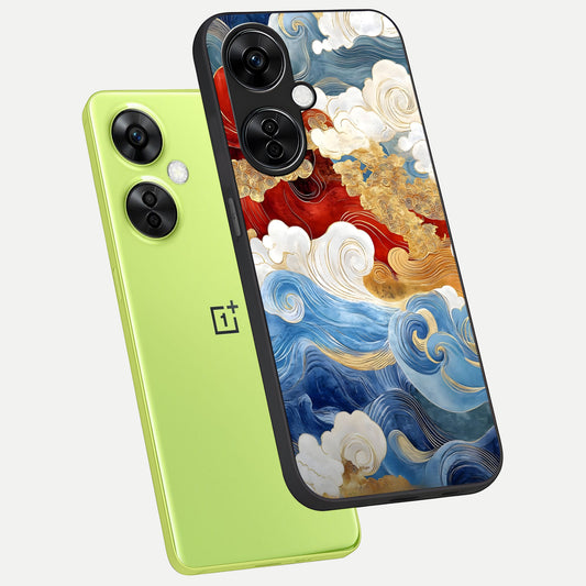 Colored Waves phone case For Oneplus Nord CE3 Lite showing premium glass back cover with detailed artwork