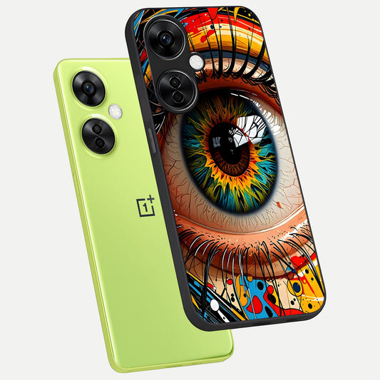 Colorful Eye phone case For Oneplus Nord CE3 Lite showing premium glass back cover with detailed artwork
