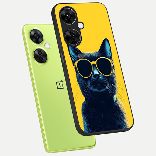 Cool Cat Vibes phone case For Oneplus Nord CE3 Lite showing premium glass back cover with detailed artwork