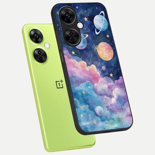 Cosmic Planet Dreams phone case For Oneplus Nord CE3 Lite showing premium glass back cover with detailed artwork