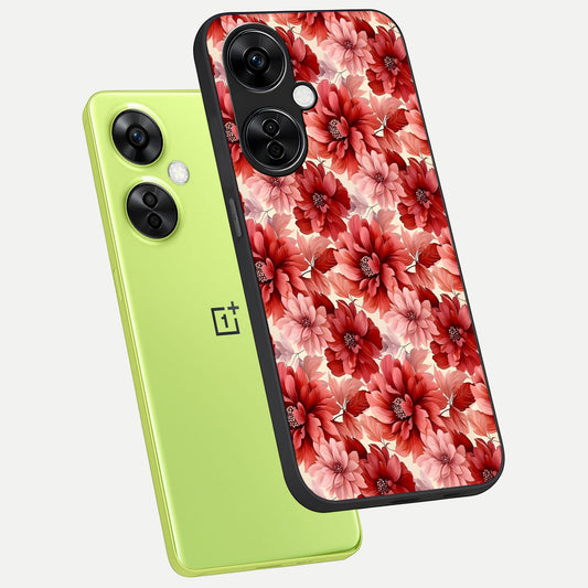 Crimson Love Petals phone case For Oneplus Nord CE3 Lite showing premium glass back cover with detailed artwork