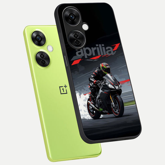 Dark Aprilla phone case For Oneplus Nord CE3 Lite showing premium glass back cover with detailed artwork