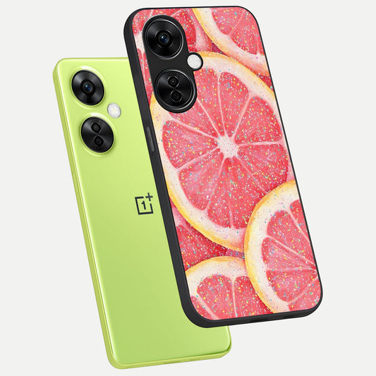 Glitter Grapefruit phone case For Oneplus Nord CE3 Lite showing premium glass back cover with detailed artwork