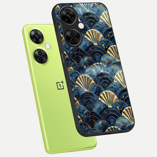 Golden Wave Luxe phone case For Oneplus Nord CE3 Lite showing premium glass back cover with detailed artwork
