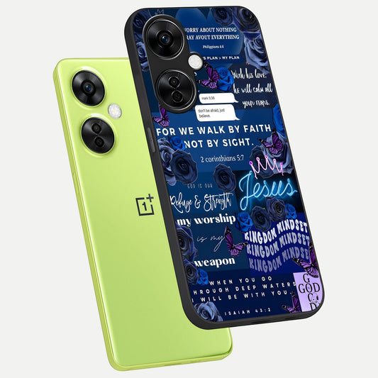 Kingdom Faith Glow phone case For Oneplus Nord CE3 Lite showing premium glass back cover with detailed artwork