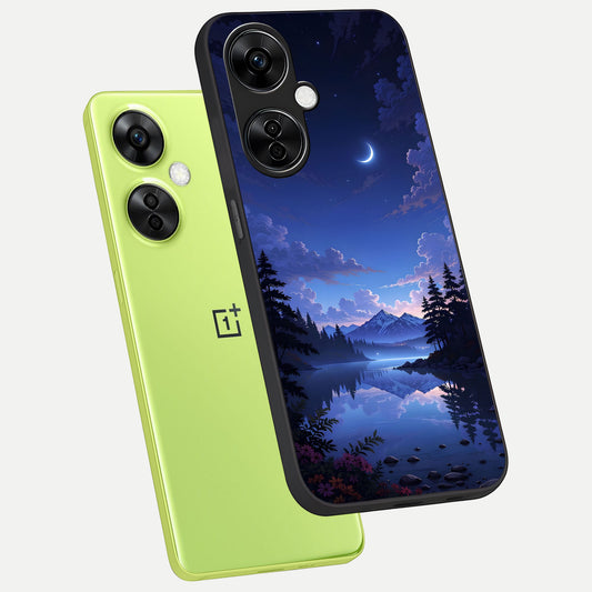 Midnight Lake Peace phone case For Oneplus Nord CE3 Lite showing premium glass back cover with detailed artwork