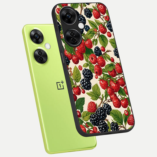 Mixed Berry Collage phone case For Oneplus Nord CE3 Lite showing premium glass back cover with detailed artwork